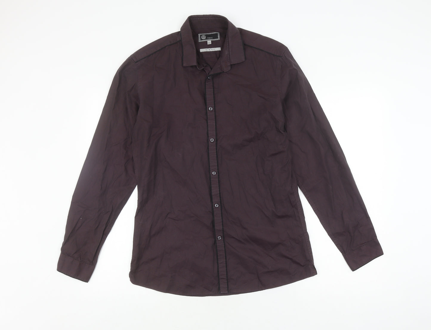Next Men's Brown Slim Fit Button-Up Shirt, 15.5 Collar