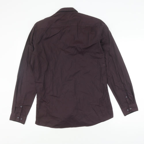 Next Men's Brown Slim Fit Button-Up Shirt, 15.5 Collar