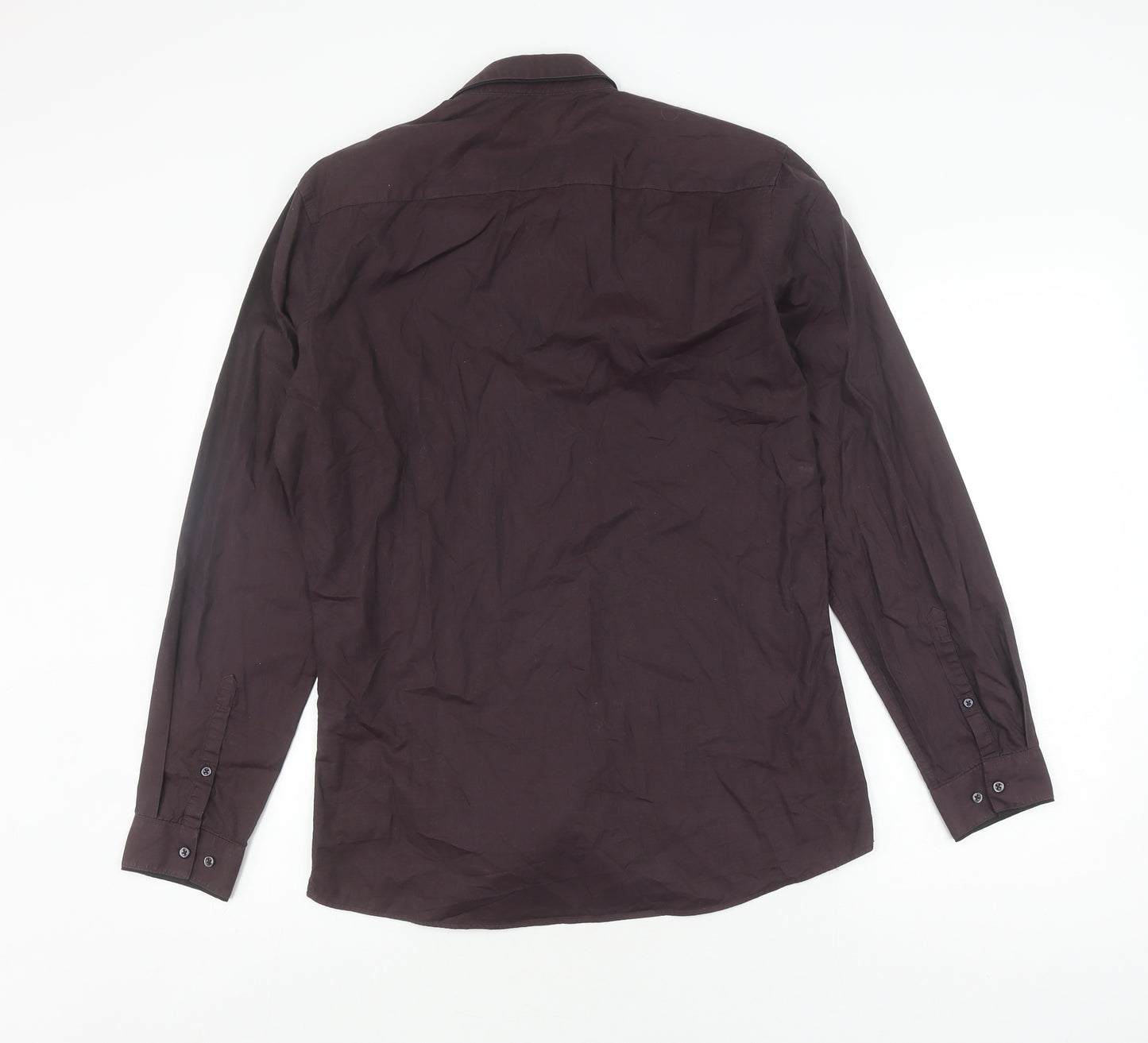 Next Men's Brown Slim Fit Button-Up Shirt, 15.5 Collar