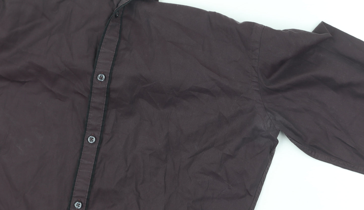Next Men's Brown Slim Fit Button-Up Shirt, 15.5 Collar