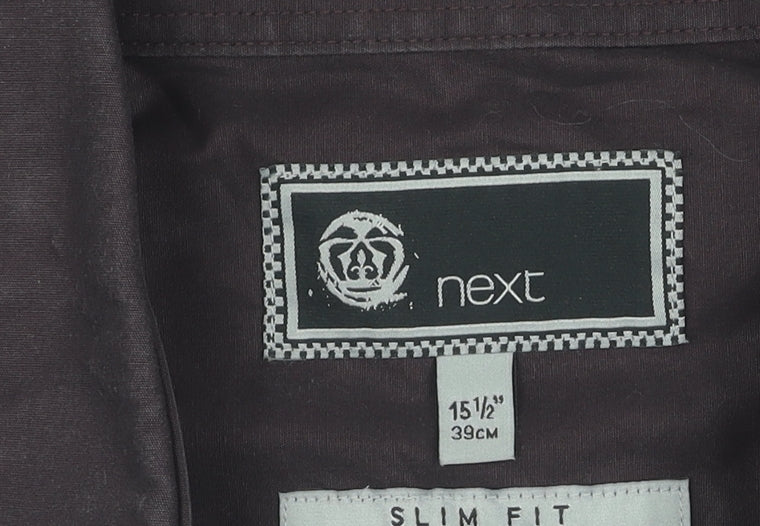 Next Men's Brown Slim Fit Button-Up Shirt, 15.5 Collar