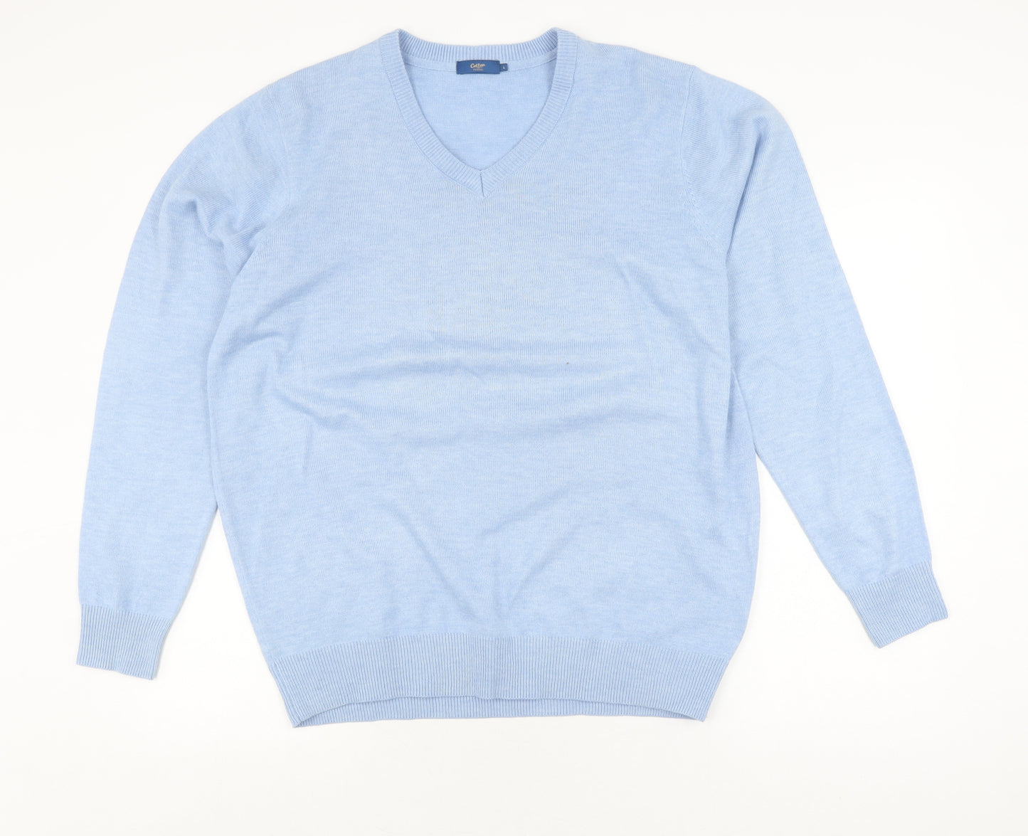 Cotton Traders Men's Blue V-Neck Jumper L