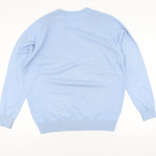 Cotton Traders Men's Blue V-Neck Jumper L