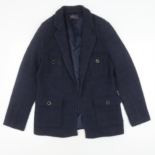 Marks and Spencer Women's Blue Boucle Blazer, Size 10