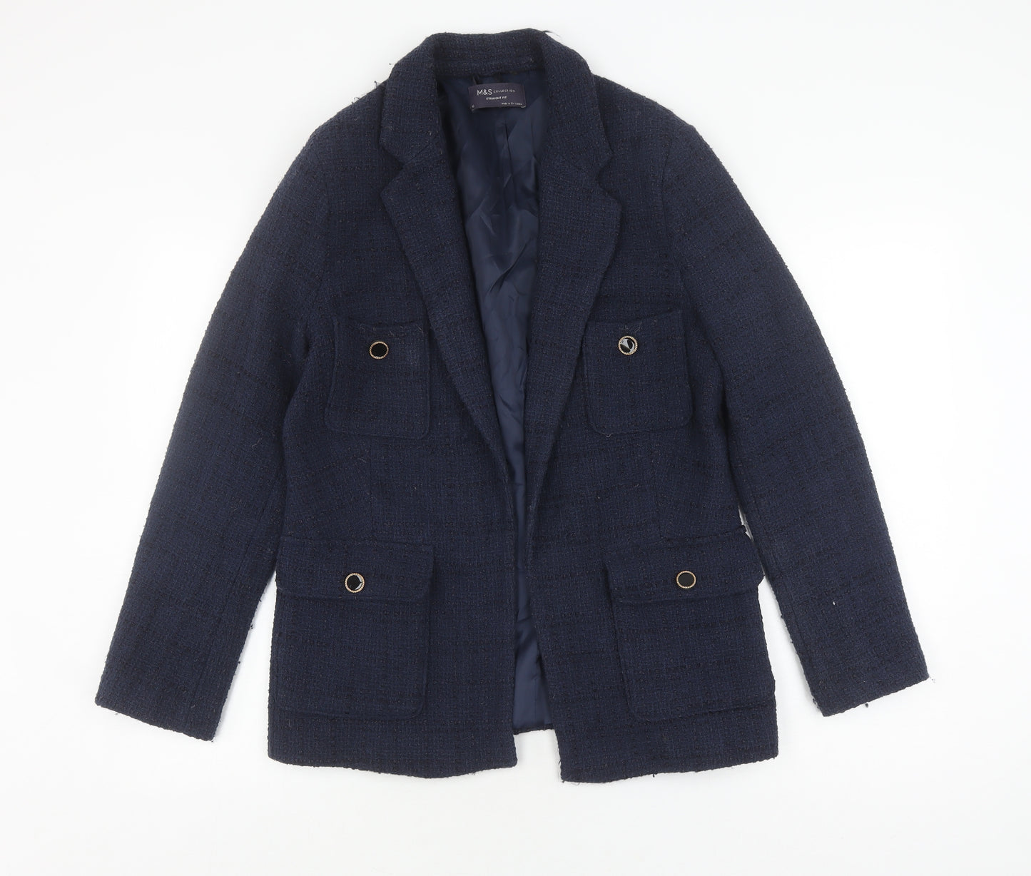 Marks and Spencer Women's Blue Boucle Blazer, Size 10