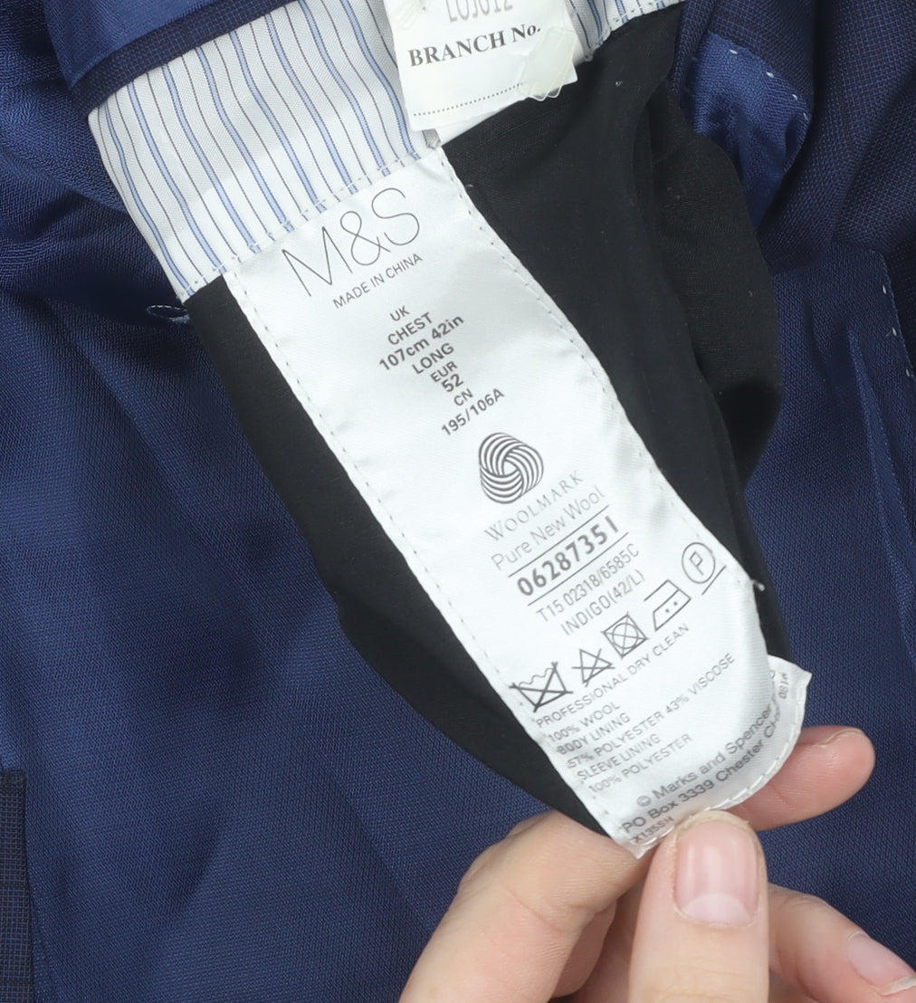 Marks and Spencer Men's Blue Wool Suit Jacket 42L