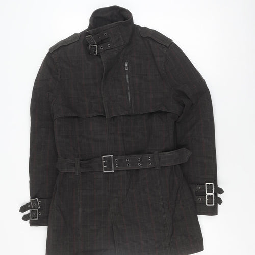 H&M Men's Black Check Belted Coat Size 40 - Casual & Stylish