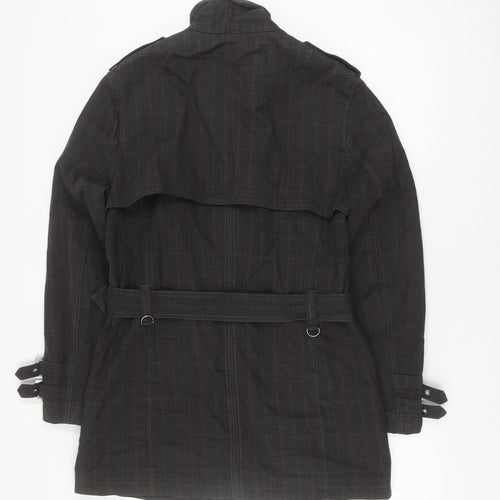 H&M Men's Black Check Belted Coat Size 40 - Casual & Stylish