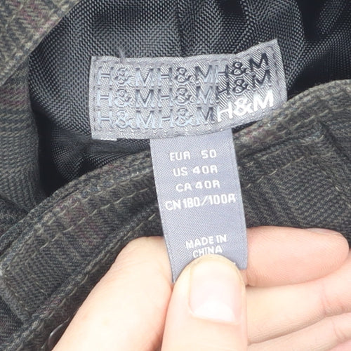 H&M Men's Black Check Belted Coat Size 40 - Casual & Stylish