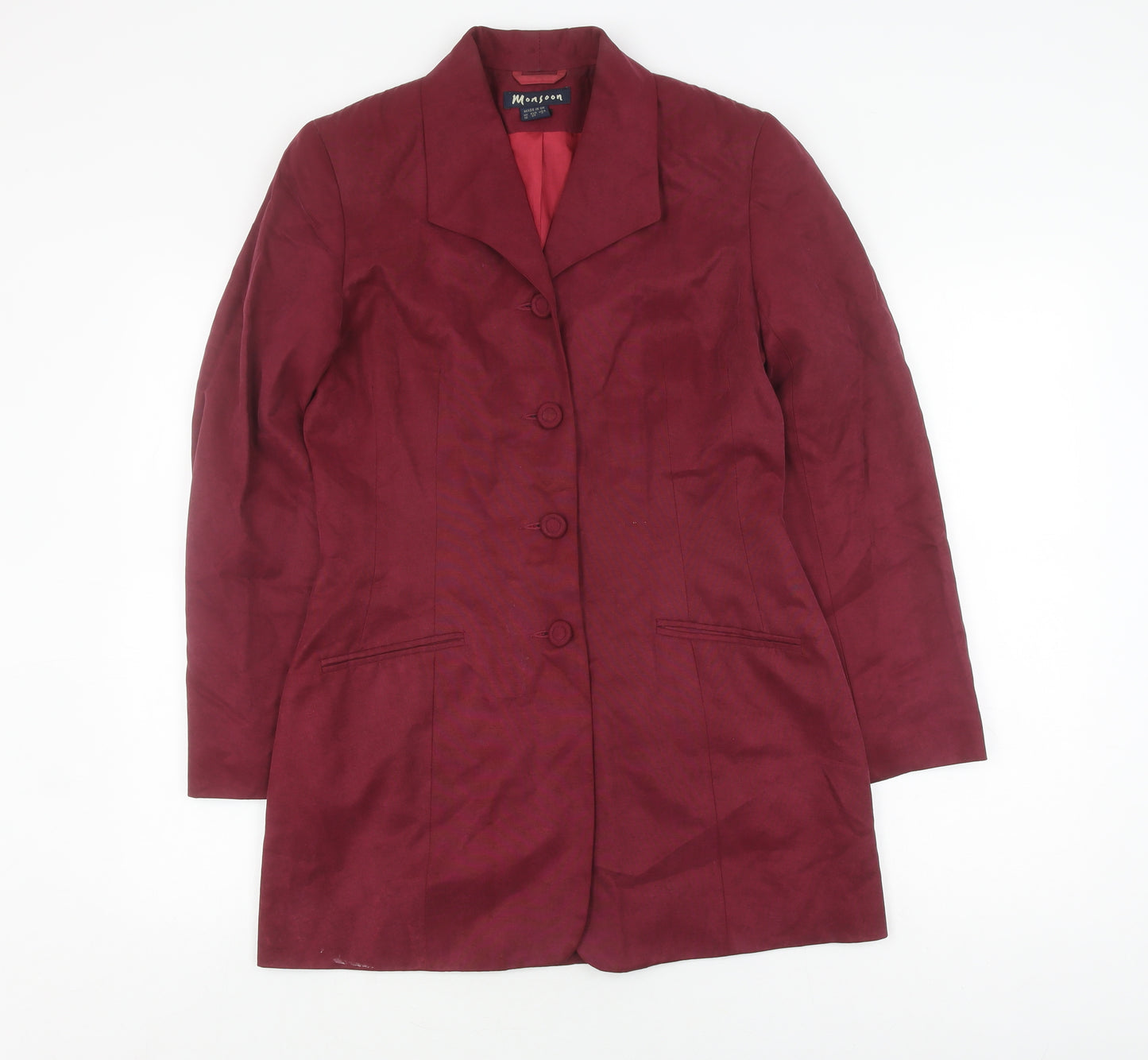 Monsoon Women's Red Blazer Size 10 Viscose Cupro Jacket