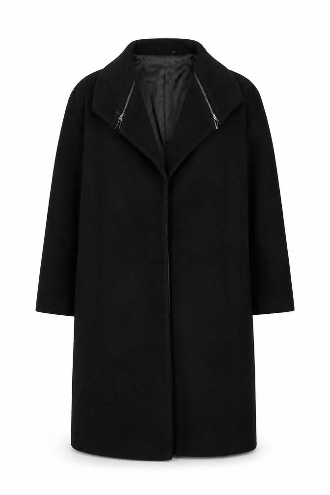 Front view of Windsmoor Women's Black Mid-Length Wool Overcoat, size 16