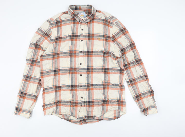 Farah Men's Beige Check 2XL Slim Button-Up Shirt