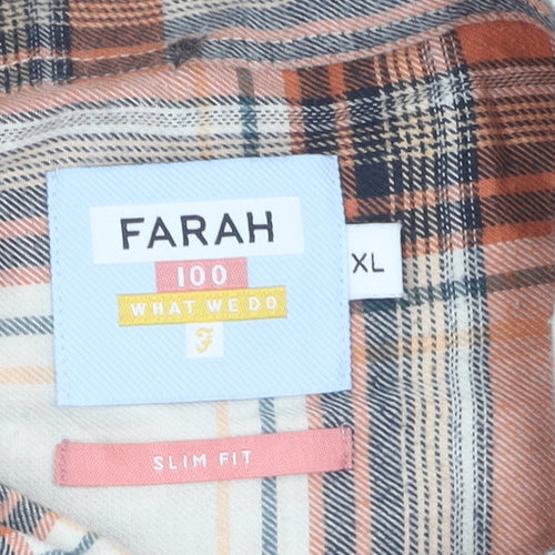 Farah Men's Beige Check 2XL Slim Button-Up Shirt
