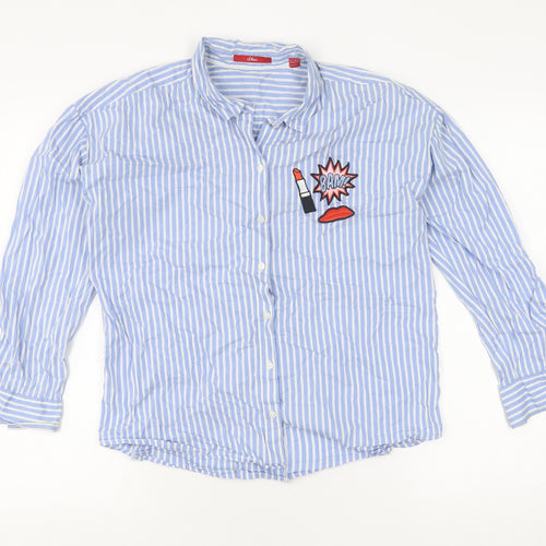 s.Oliver Women's Blue Striped Button-Up Shirt, UK 10