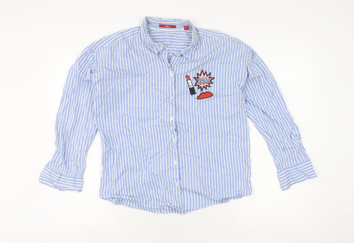 s.Oliver Women's Blue Striped Button-Up Shirt, UK 10