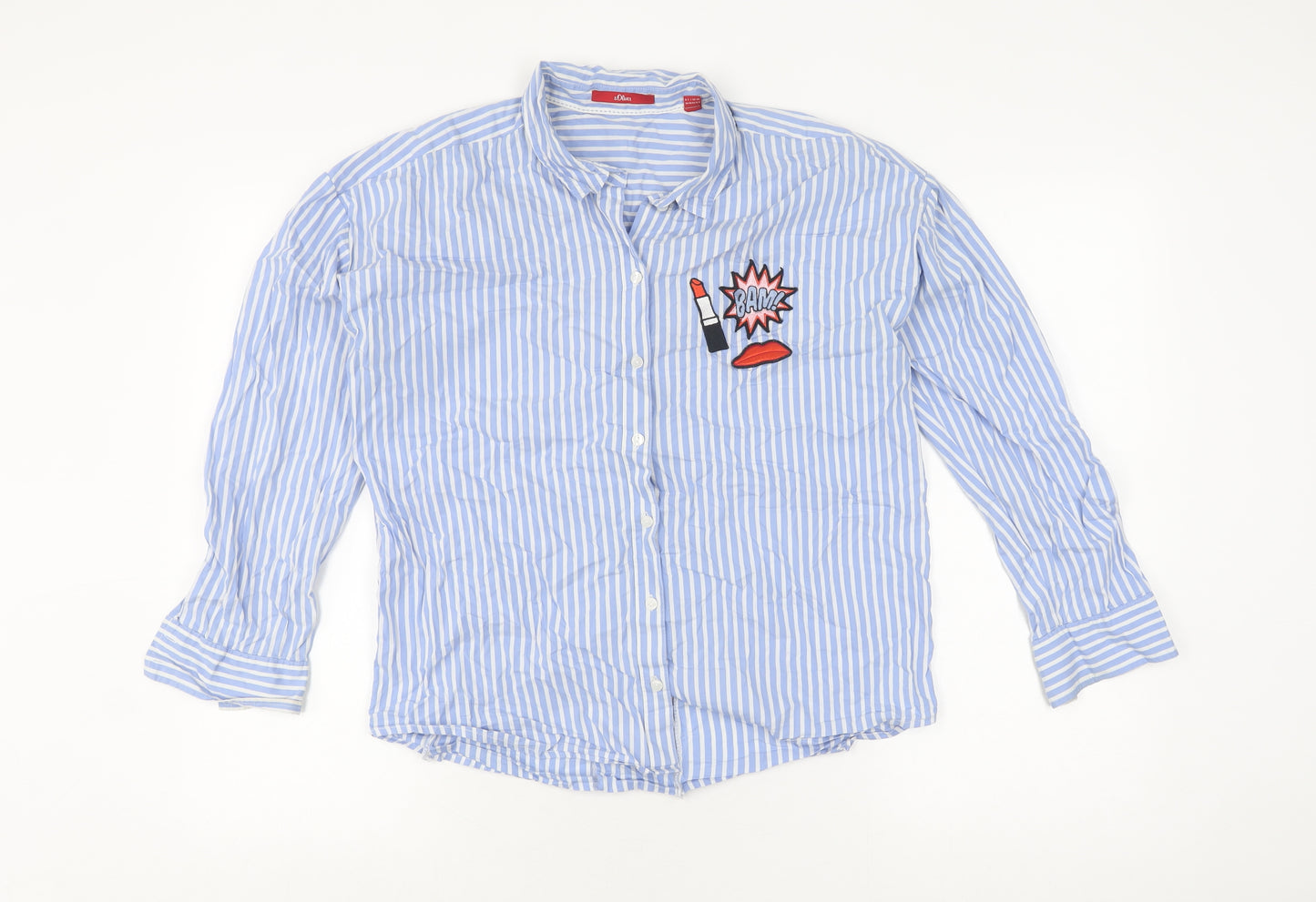 s.Oliver Women's Blue Striped Button-Up Shirt, UK 10