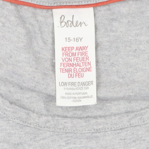 Boden Girls Grey T-Shirt, Size 16 Years, Short Sleeve, Logo Accent