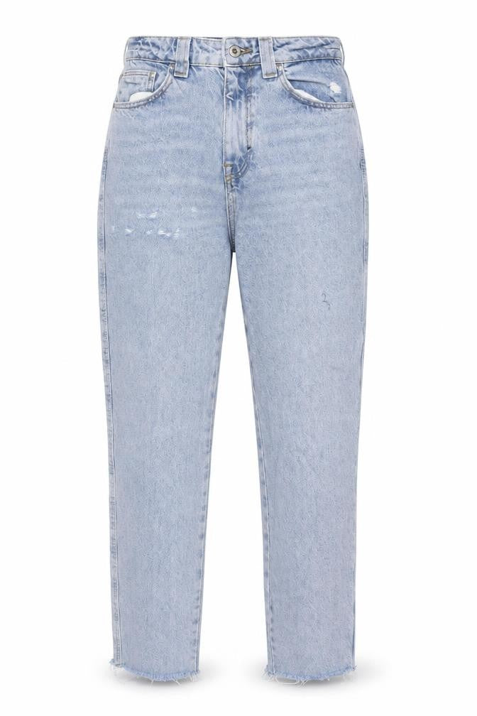 Front view of Zara Women's Blue Mom Jeans, size 6, High Rise Distressed