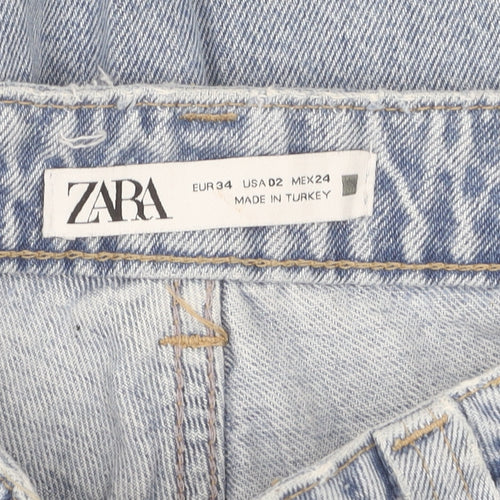 Zara Women's Blue Mom Jeans Size 6 High Rise Distressed