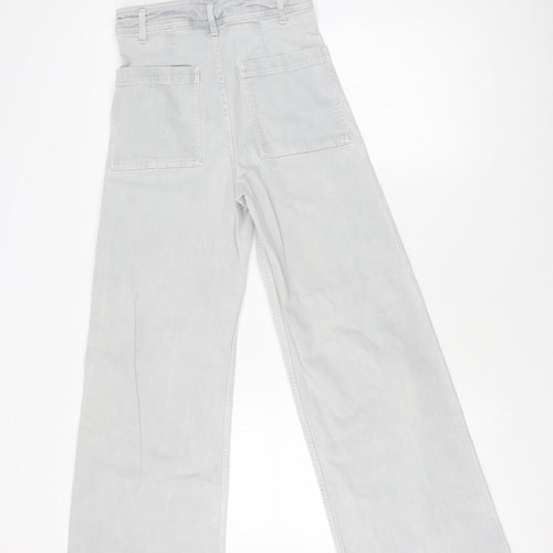 Zara Grey Women's Straight Jeans, Size 6, Distressed Style