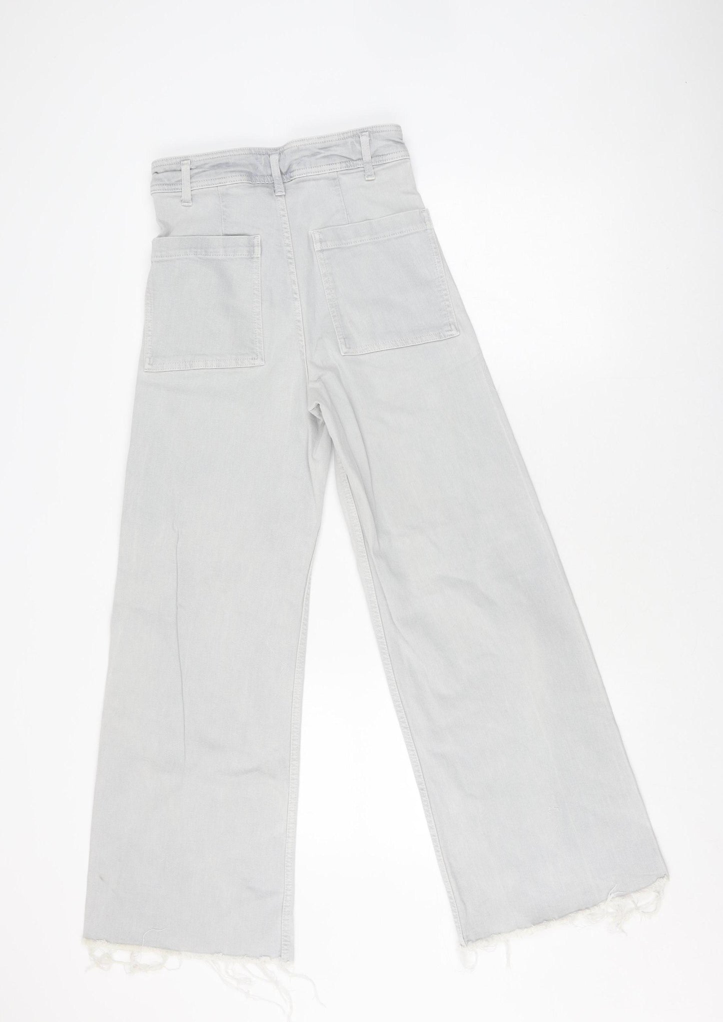 Zara Grey Women's Straight Jeans, Size 6, Distressed Style