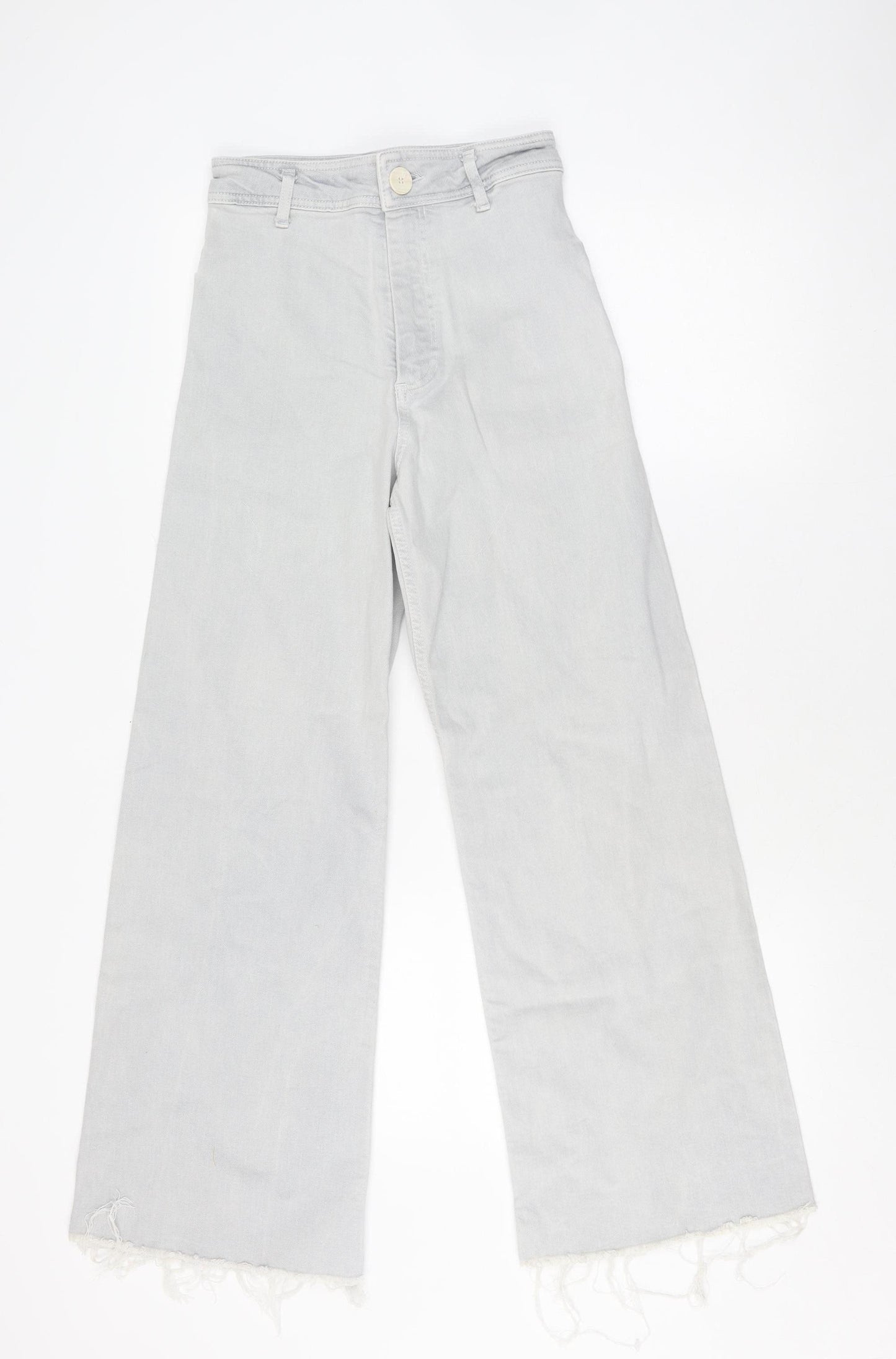 Zara Grey Women's Straight Jeans, Size 6, Distressed Style