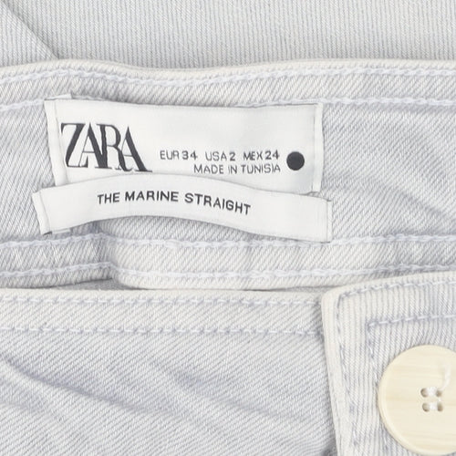 Zara Grey Women's Straight Jeans, Size 6, Distressed Style