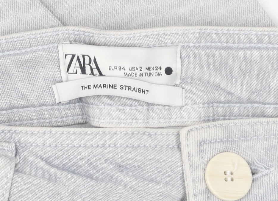Zara Grey Women's Straight Jeans, Size 6, Distressed Style