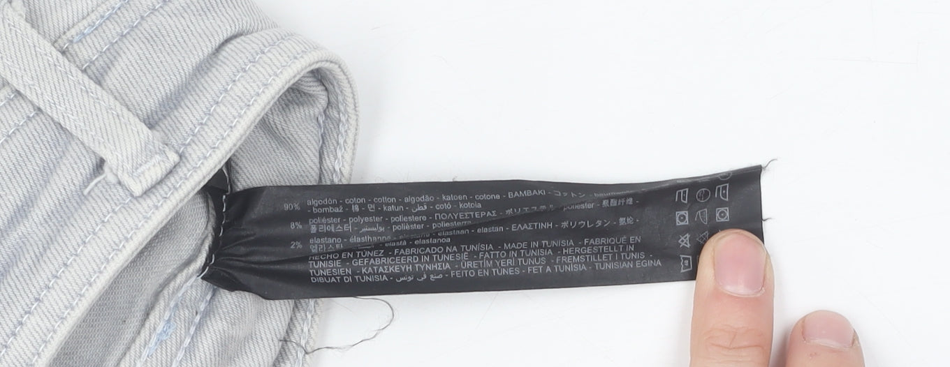 Zara Grey Women's Straight Jeans, Size 6, Distressed Style