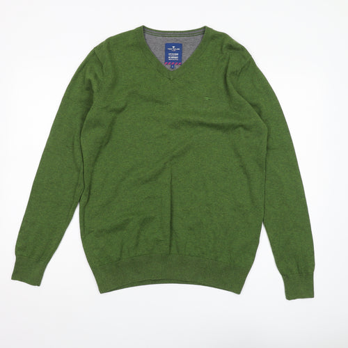 Tom Tailor Men's Green V-Neck Pullover Jumper L