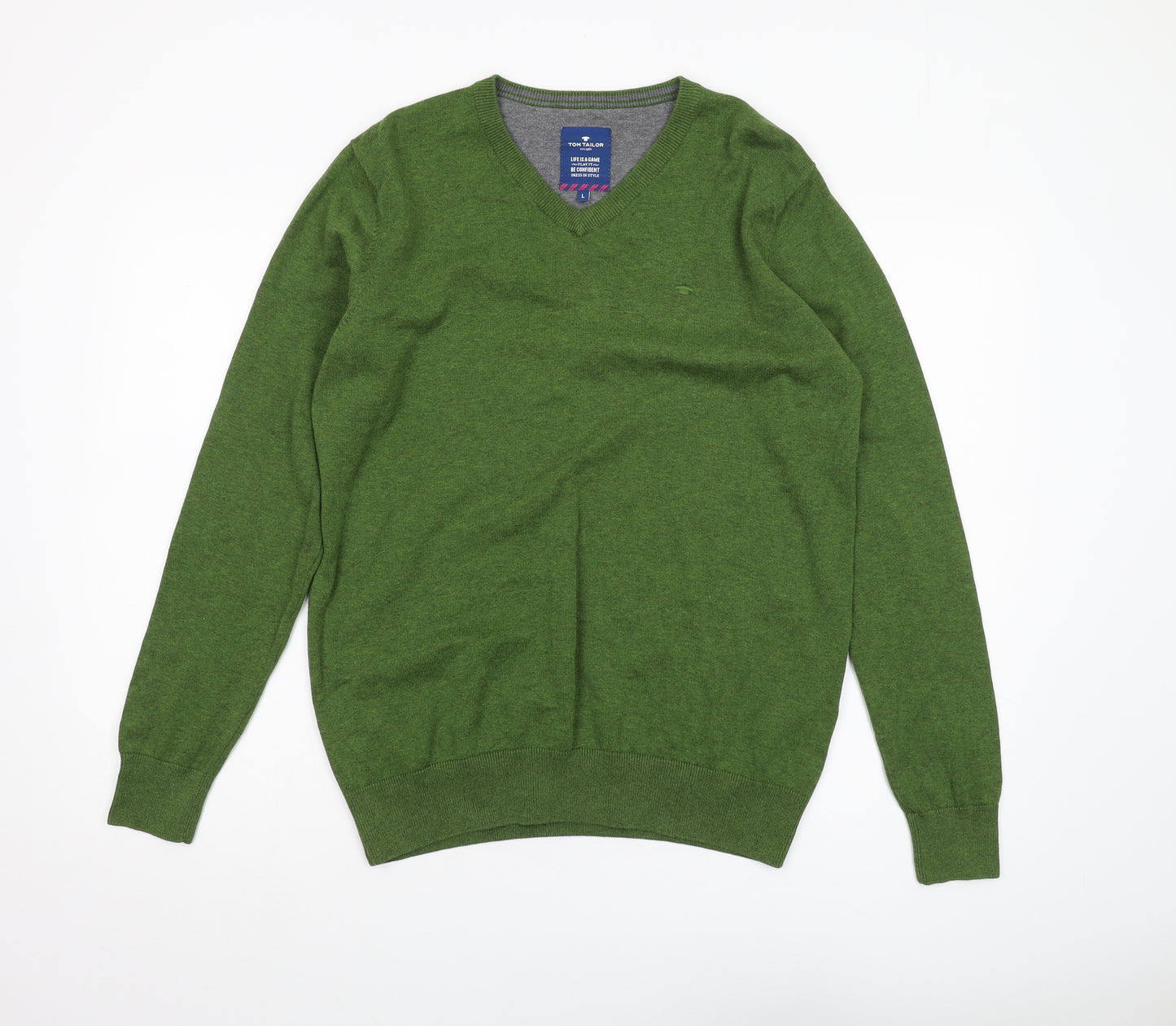Tom Tailor Men's Green V-Neck Pullover Jumper L