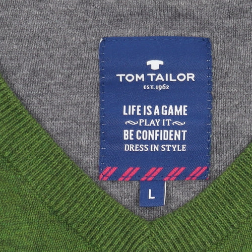 Tom Tailor Men's Green V-Neck Pullover Jumper L