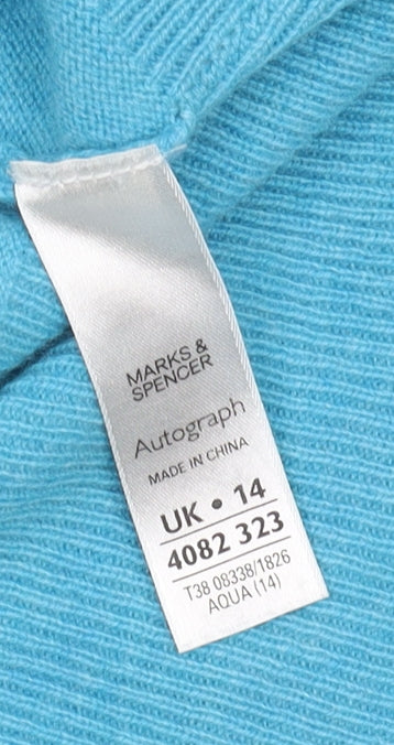 Marks and Spencer Women's Blue Roll Neck Cashmere Jumper