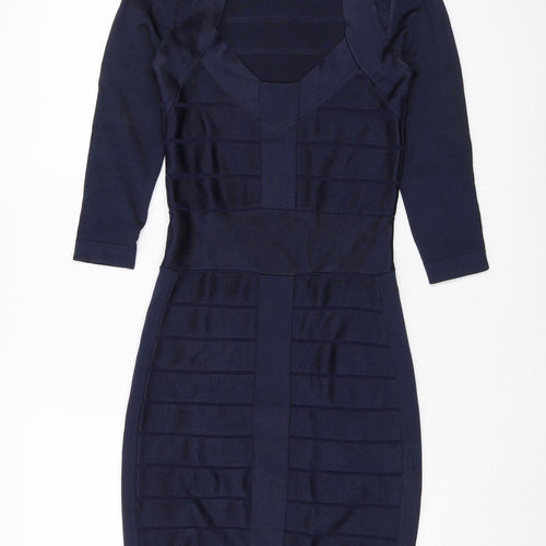 Blue 3/4 Sleeve Bodycon Dress - French Connection Size 6