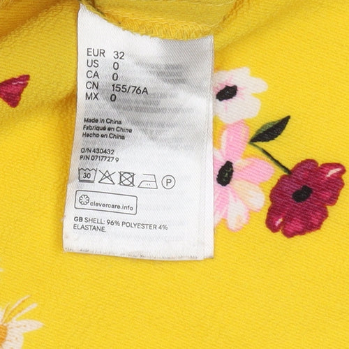 H&M Women's Yellow Floral Maxi Dress Size 4