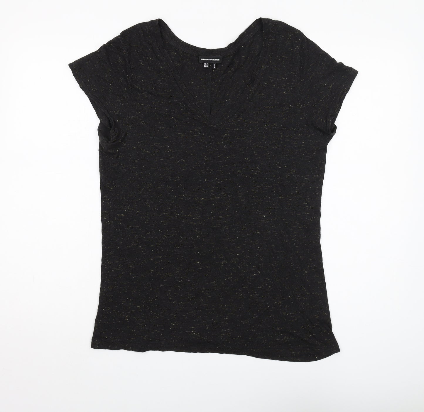 Superdry Women's Black V-Neck T-Shirt Size 12