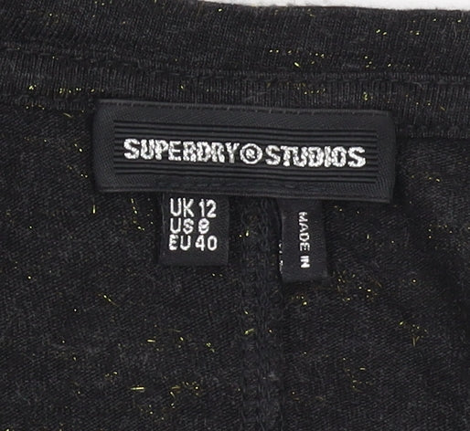Superdry Women's Black V-Neck T-Shirt Size 12