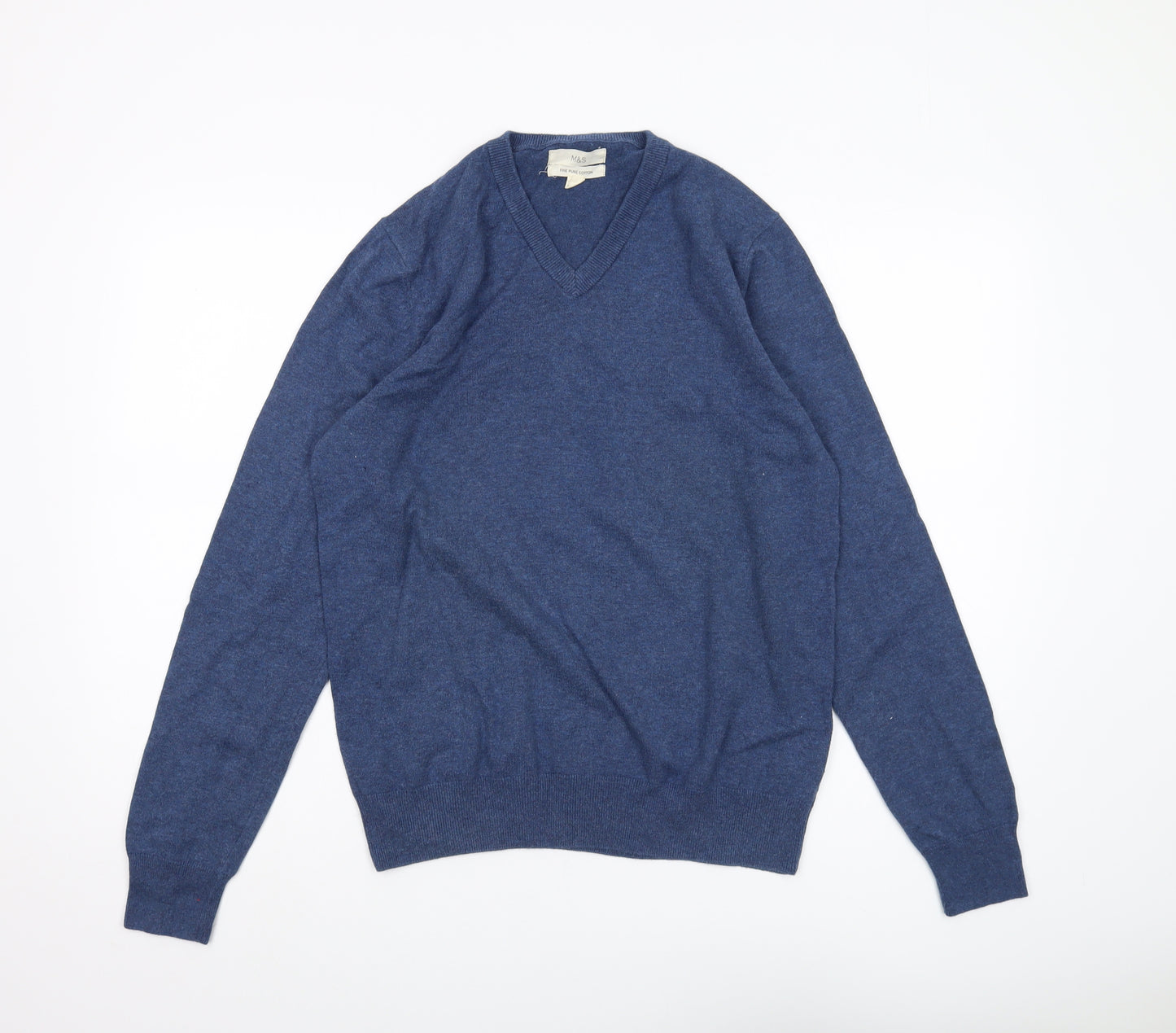 Marks and Spencer Men's Blue V-Neck Jumper M