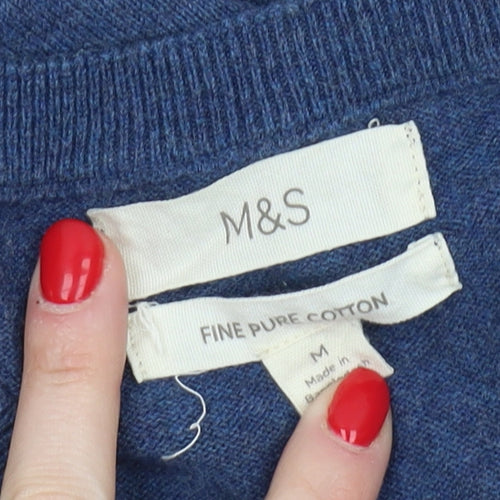 Marks and Spencer Men's Blue V-Neck Jumper M