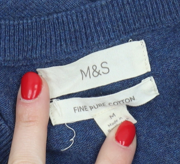 Marks and Spencer Men's Blue V-Neck Jumper M