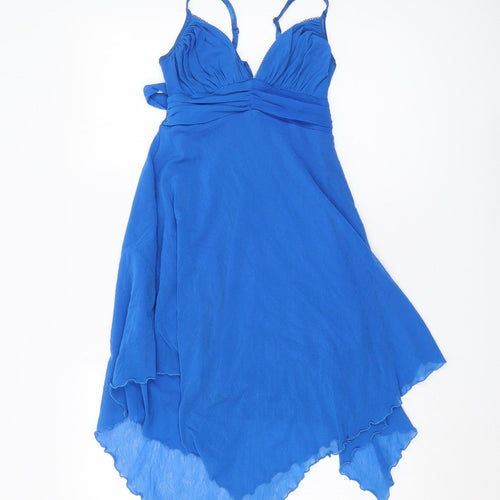 Jane Norman Women's Blue Asymmetric V-Neck Dress
