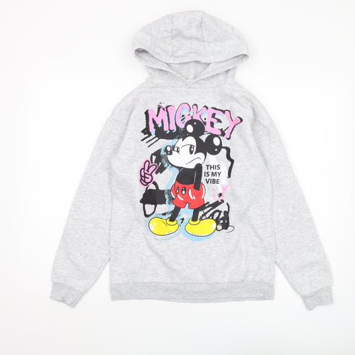 Disney Girls Grey Mickey Mouse Pullover Hoodie 10-11 Years