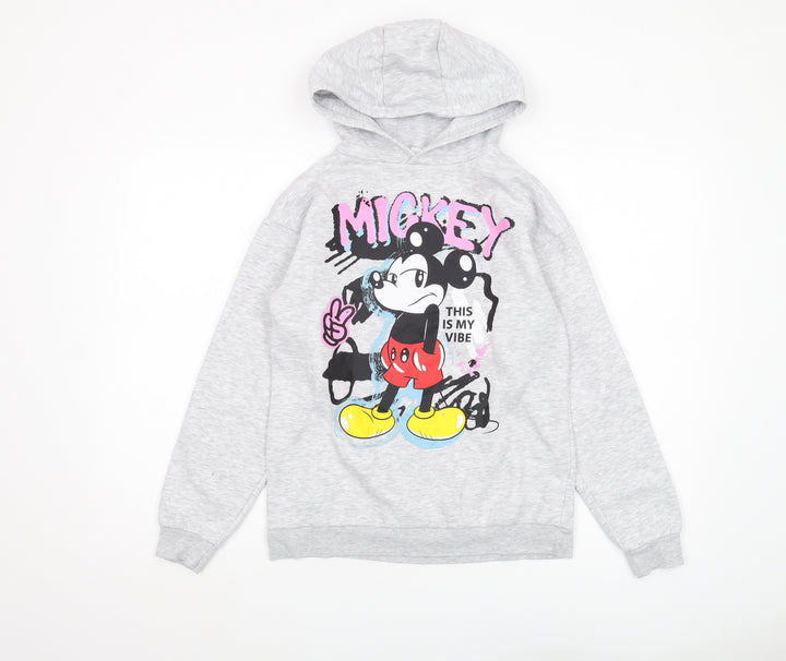 Disney Girls Grey Mickey Mouse Pullover Hoodie 10-11 Years