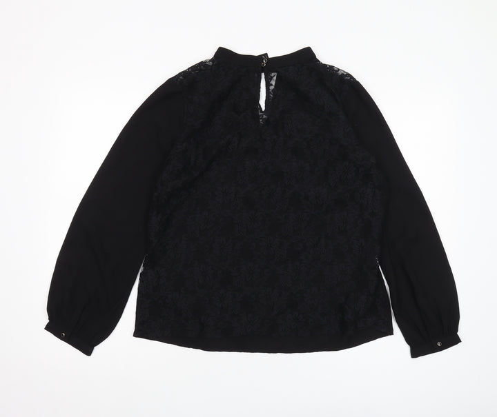 KAZO Women's Black High Neck Lace Blouse