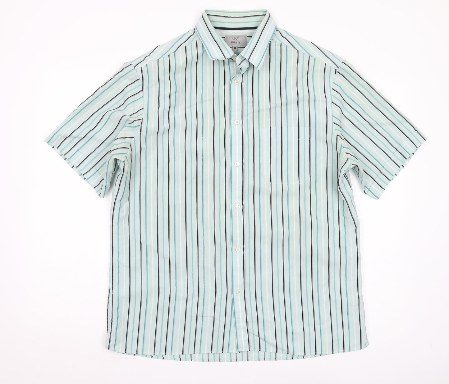 Marks and Spencer Men's Multicoloured Striped Shirt, M, Regular Fit