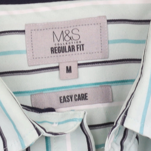 Marks and Spencer Men's Multicoloured Striped Shirt, M, Regular Fit