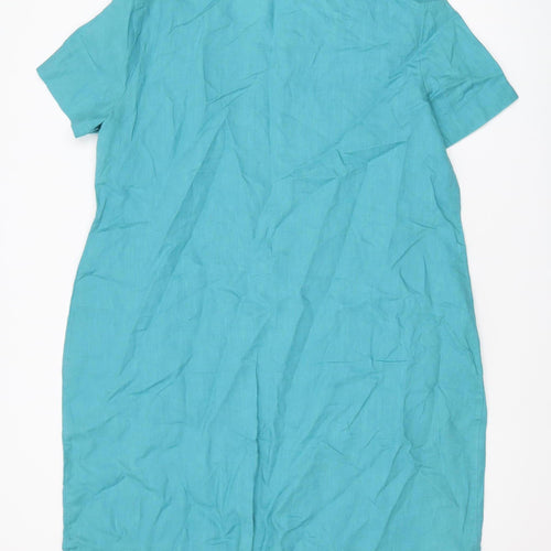 White Stuff Women's Blue Linen Dress, Size 18, Short Sleeve