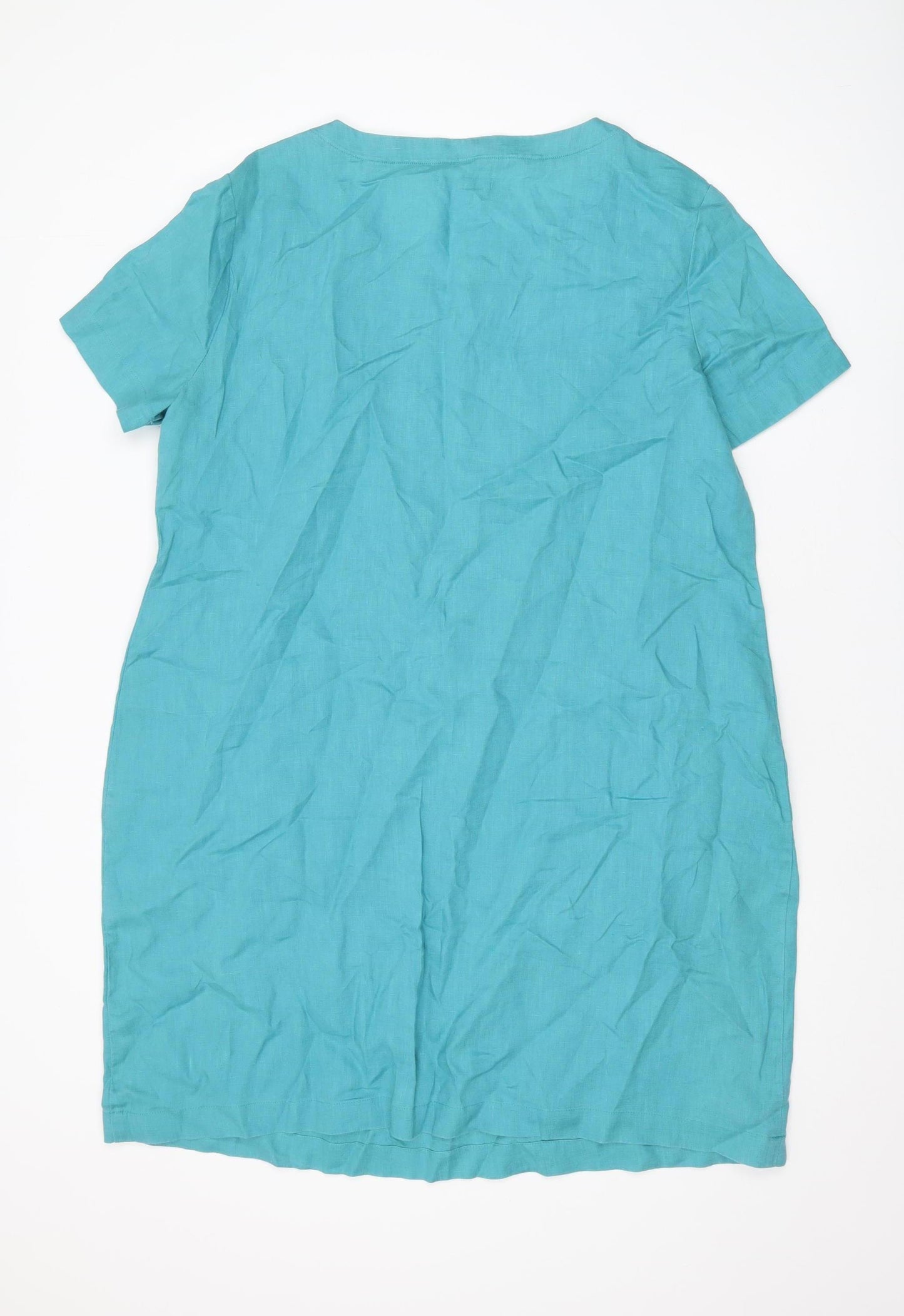 White Stuff Women's Blue Linen Dress, Size 18, Short Sleeve