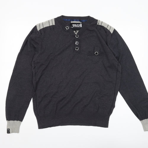 Henleys Men's Grey Henley Jumper, M, Long Sleeve, Button Accent