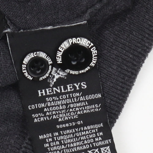 Henleys Men's Grey Henley Jumper, M, Long Sleeve, Button Accent